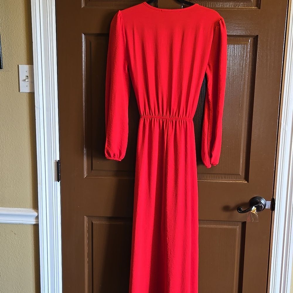 Fraiche by J-Red crinkled fabric long sleeved V neck A line dress Sz S. NWT. - Picture 7 of 12